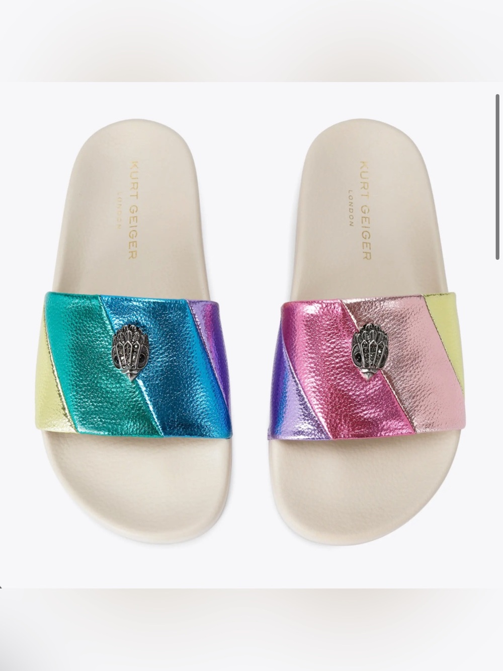Size 8 women’s / Kurt Geiger Iridescent Rainbow Slide Sandals - Teal Pink Purple